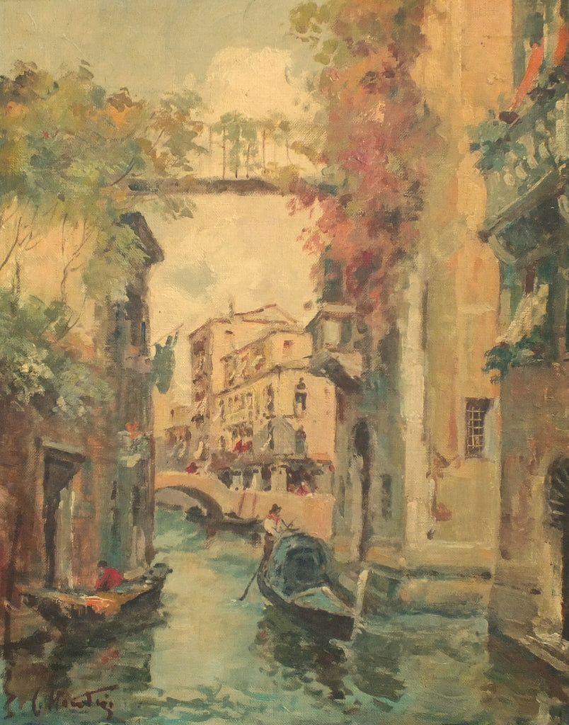 Venice Oil Painting Canal Gondolas Antique Framed Original