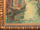 Venice Oil Painting Canal Gondolas Antique Framed Original