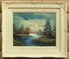 Lake Sunset Landscape Oil Painting Framed Signed