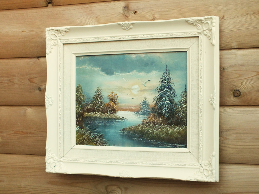 Lake Sunset Landscape Oil Painting Framed Signed