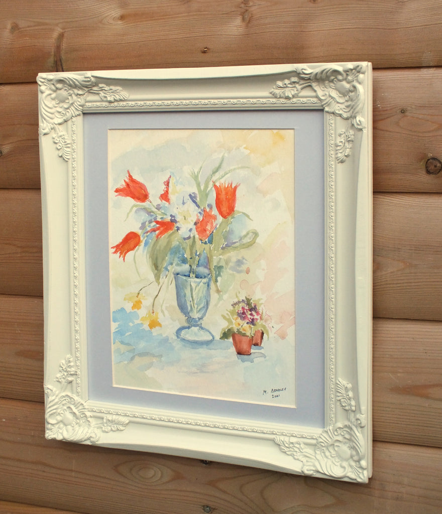 Tulips, Spring Flowers Watercolor Painting, Framed Signed