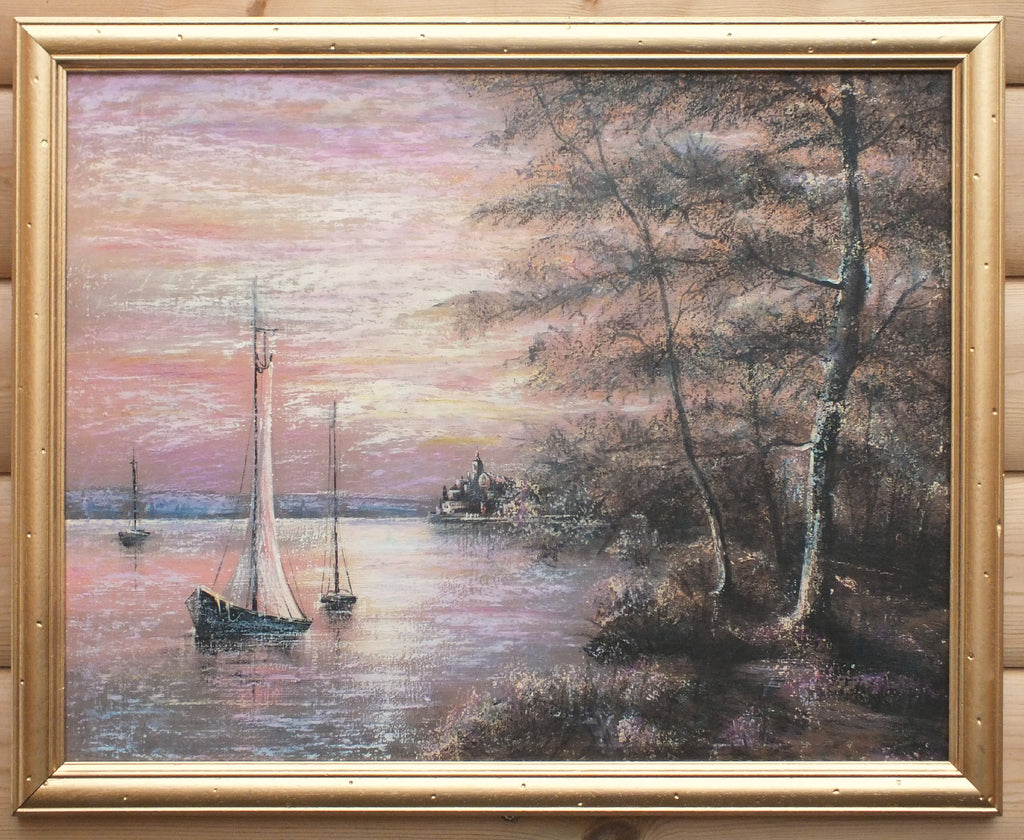Italian Lake Landscape Vintage Oil Painting Framed