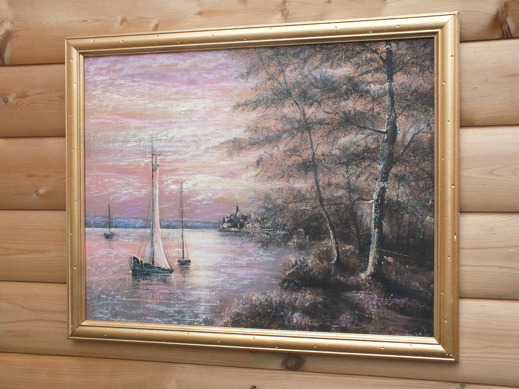 Italian Lake Landscape Vintage Oil Painting Framed
