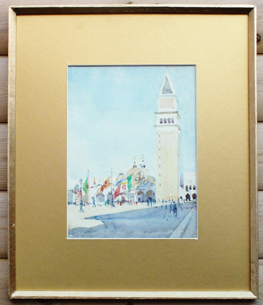 St Marks Basilica and Campanile, Venice Watercolour Painting, Signed Framed