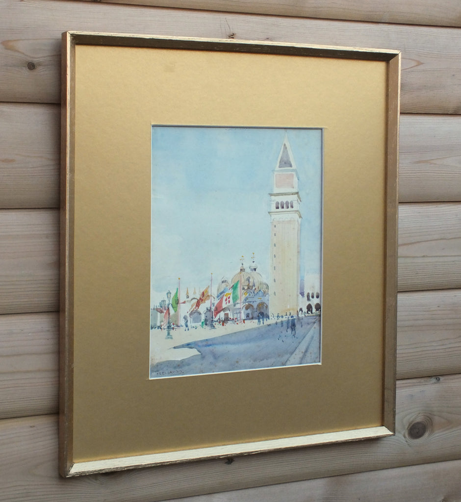St Marks Basilica and Campanile, Venice Watercolour Painting, Signed Framed