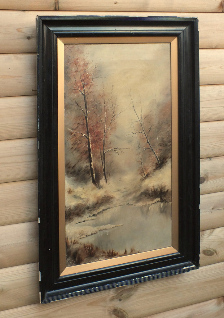 Antique Framed Oil Painting, Forest Mist