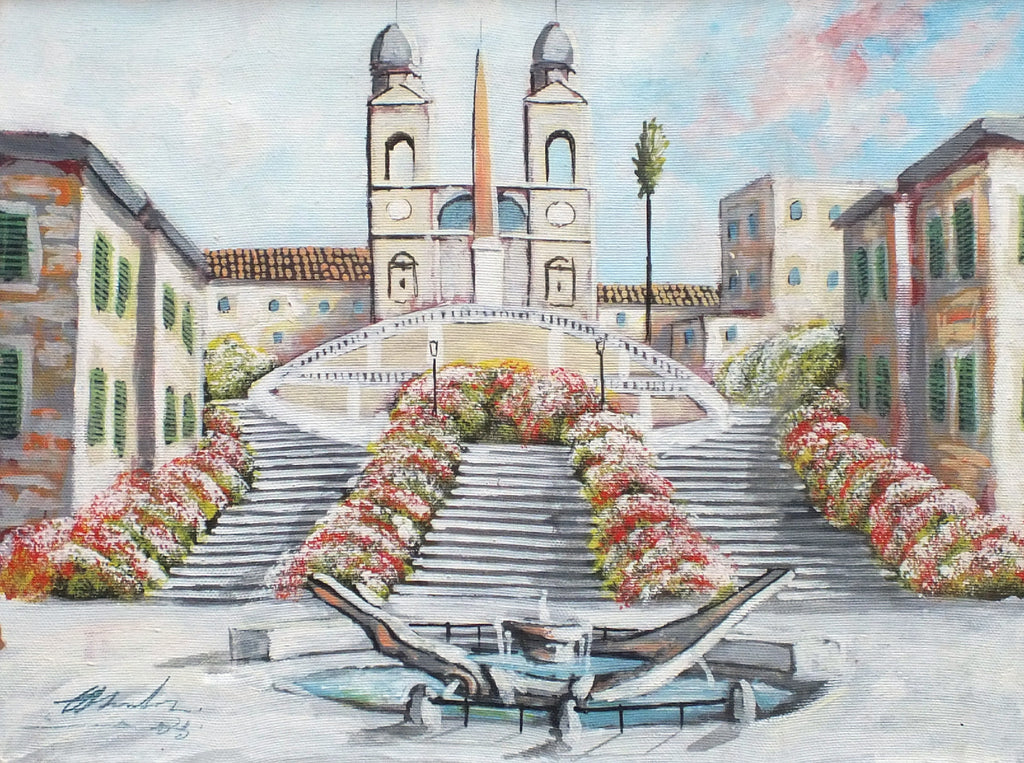 Spanish Steps, Rome Oil Painting Framed, Signed  GalleryThane.com