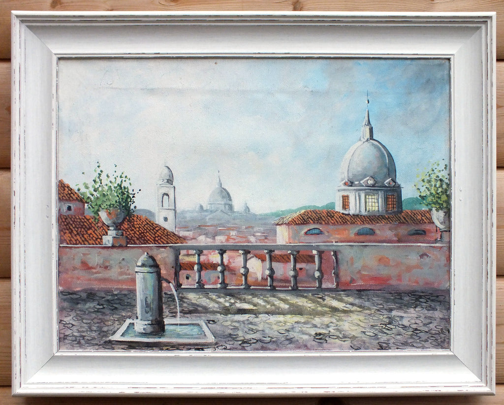 Rooftop View of Rome Oil Painting Framed Original  -  GalleryThane.com