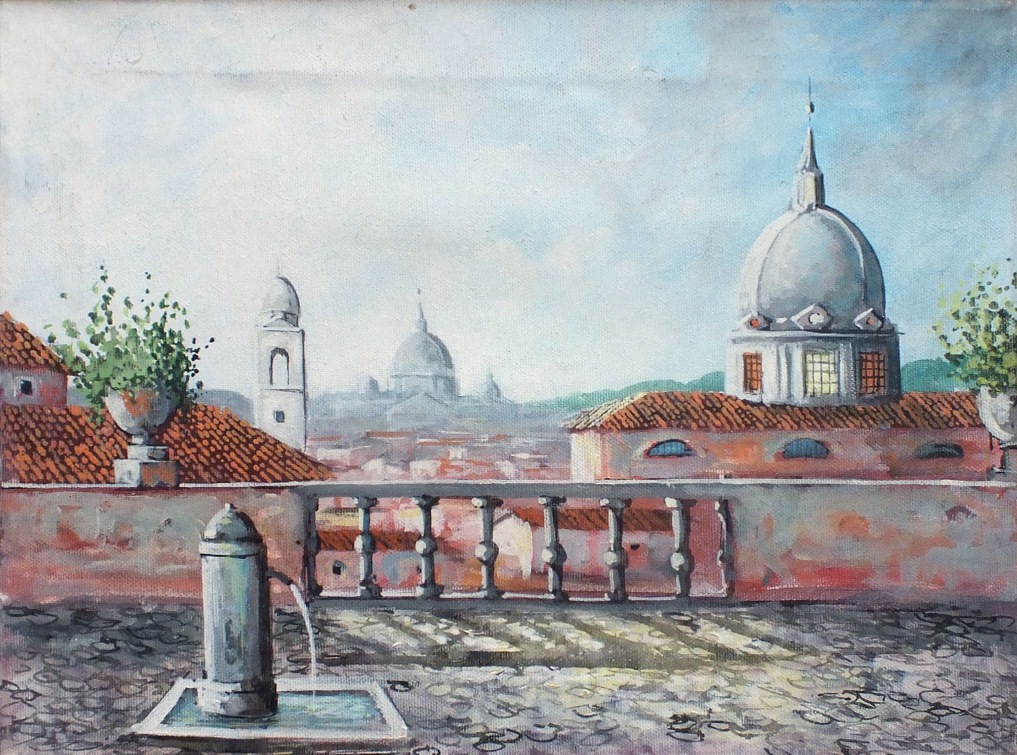 Rooftop View of Rome Oil Painting Framed Original  -  GalleryThane.com