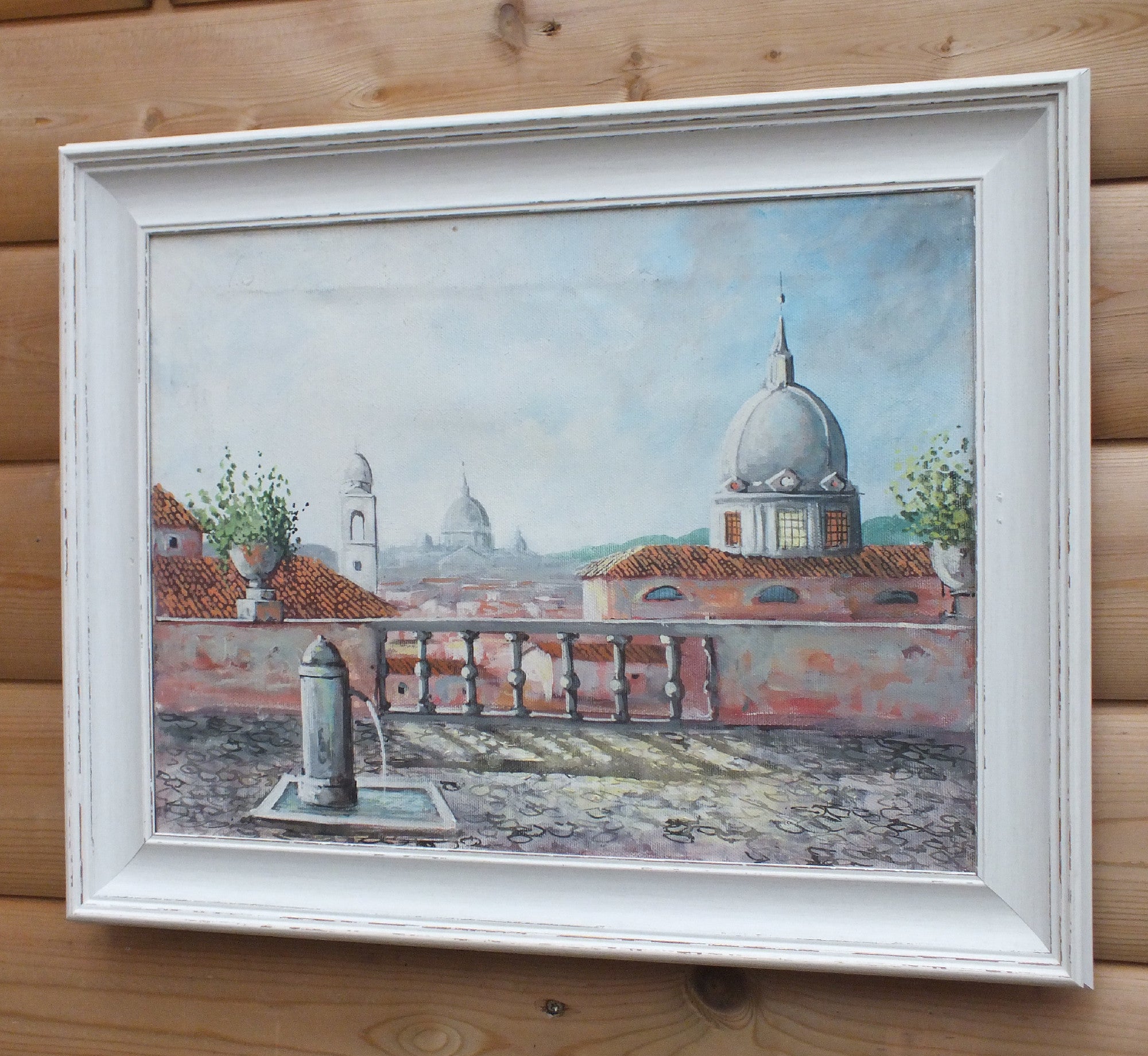 Rooftop View of Rome Oil Painting Framed Original  -  GalleryThane.com