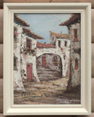 Spanish Village Scene Oil Painting Framed Signed Original - GalleryThane.com