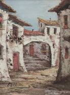 Spanish Village Scene Oil Painting Framed Signed Original - GalleryThane.com