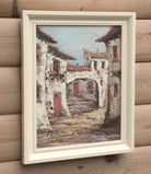 Spanish Village Scene Oil Painting Framed Signed Original - GalleryThane.com