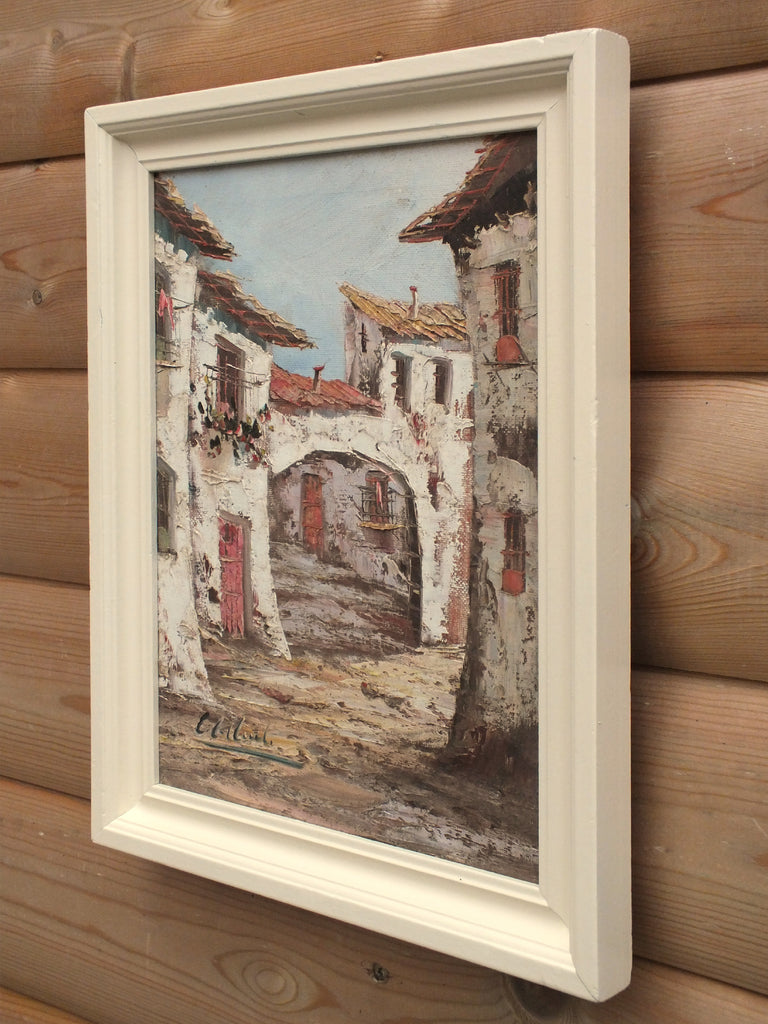 Spanish Village Scene Oil Painting Framed Signed Original - GalleryThane.com