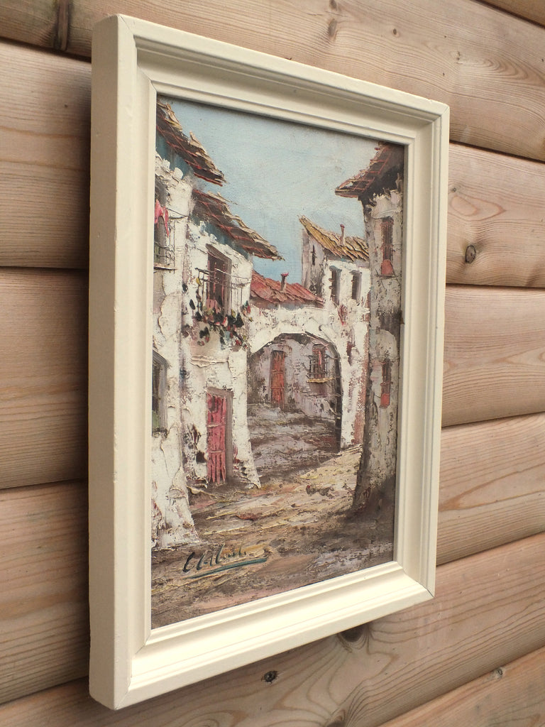 Spanish Village Scene Oil Painting Framed Signed Original - GalleryThane.com