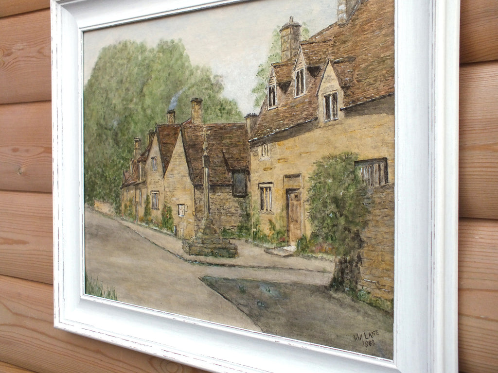 English Village Scene with War Memorial, Framed Signed Oil Painting
