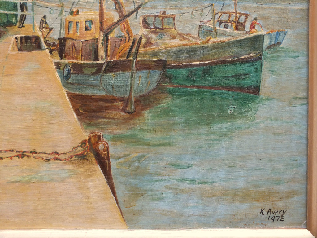 Fishing Boats, Quayside, Framed Signed Oil Painting
