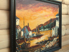 Fishing Village Sunset, Framed Signed Oil Painting