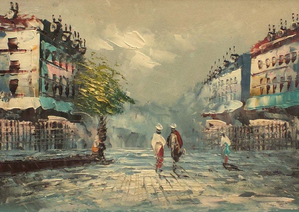 Paris Street Scene, Framed Oil Painting