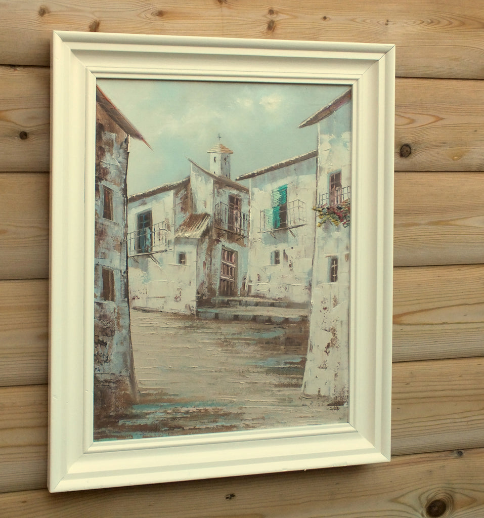 Spanish Village Scene Oil Painting Framed Original