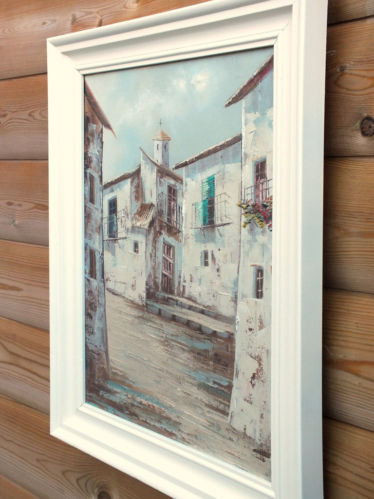 Spanish Village Scene Oil Painting Framed Original