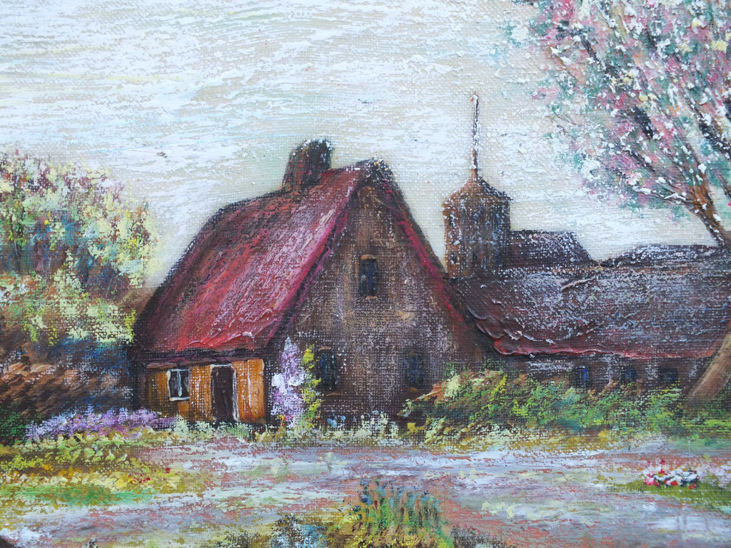 Lakeside Farm Landscape Oil Painting Framed Original