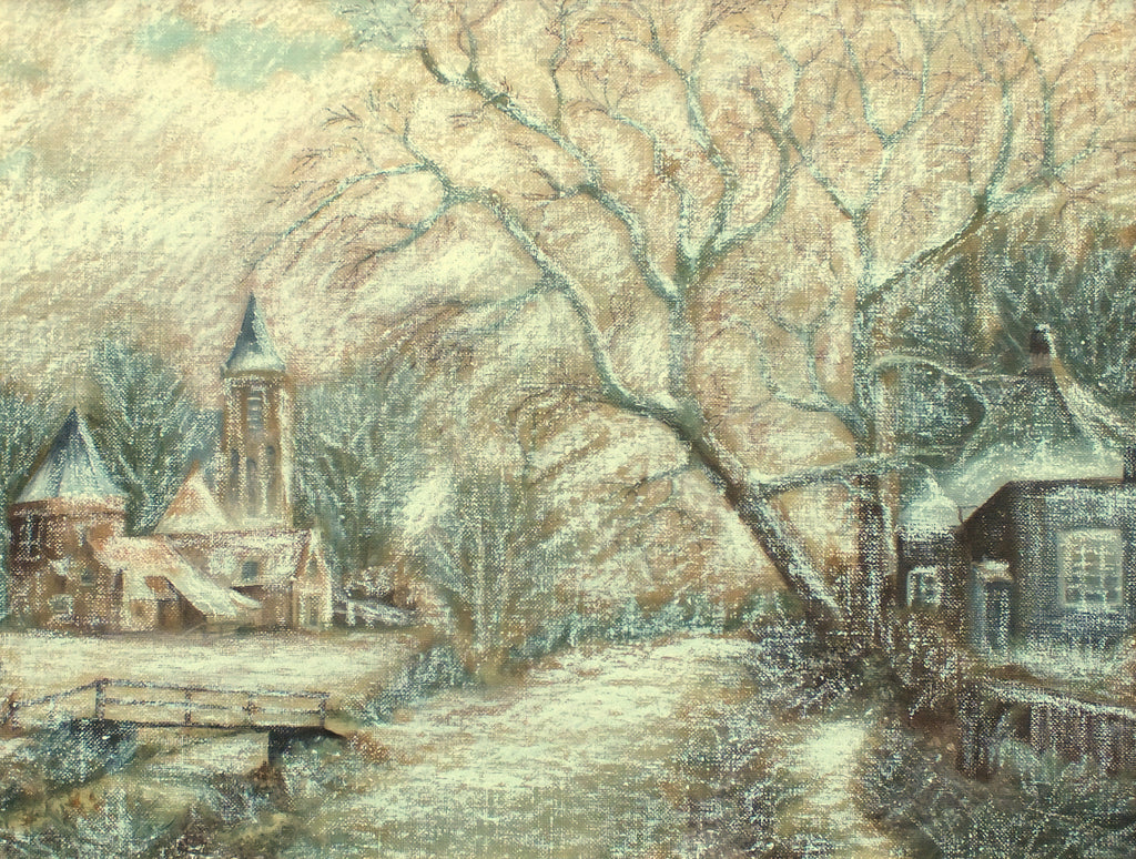 English Winter Landscape Oil Painting Framed Village Scene