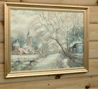 English Winter Landscape Oil Painting Framed Village Scene