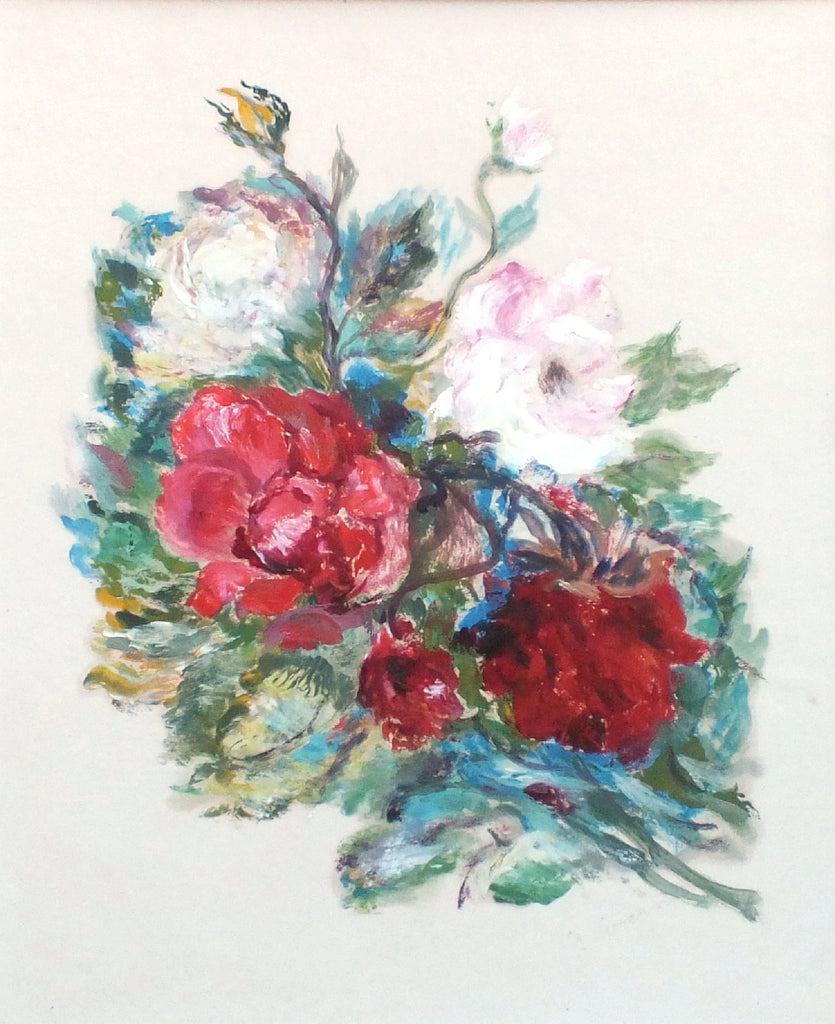 Roses Still Life Vintage Oil Pastel Painting Framed Original Flowers