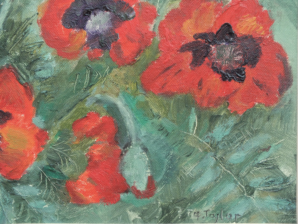 Red Poppies Vintage Oil Painting Framed Signed Original Flowers
