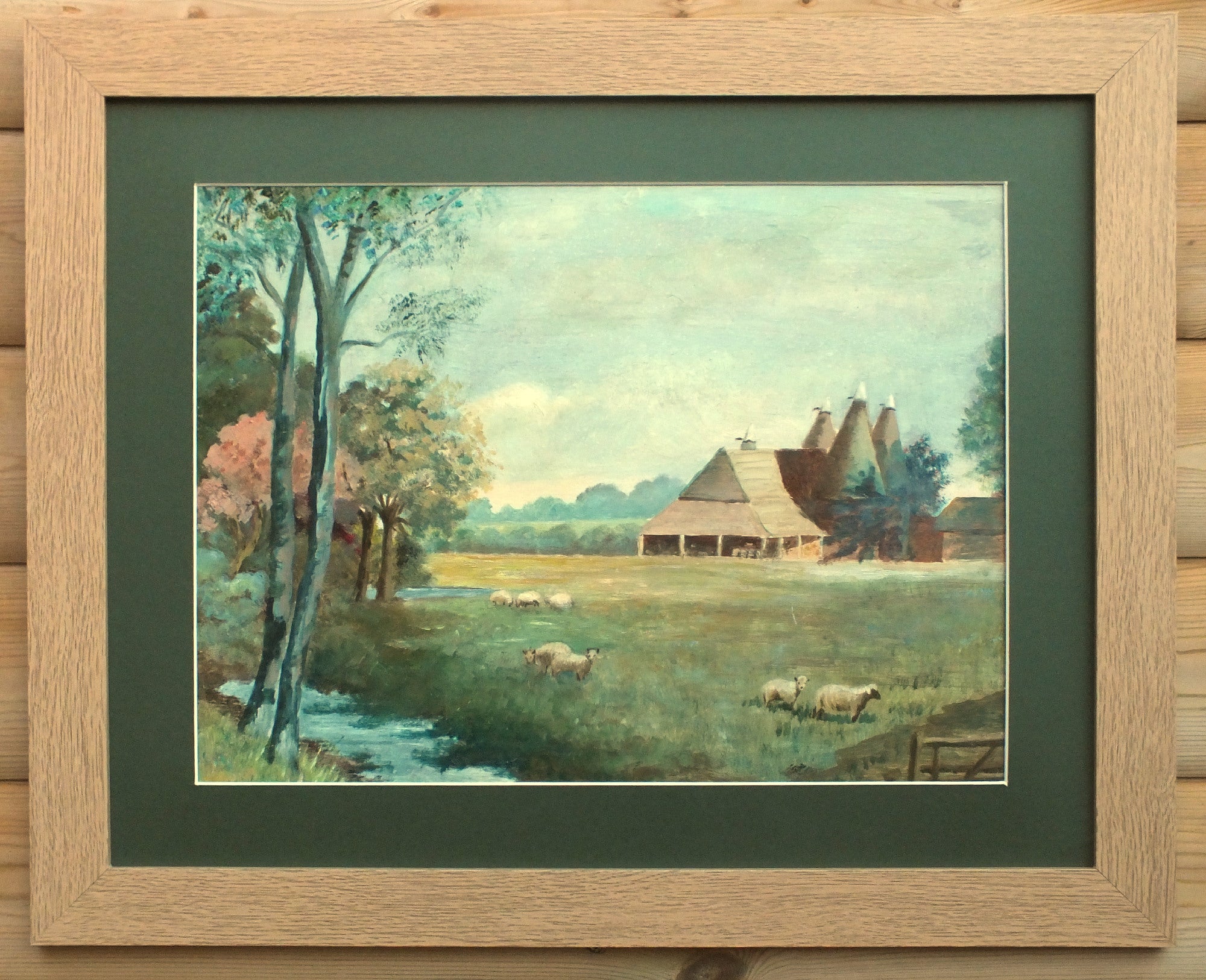 Kent Oasthouse Farming Scene Original Oil painting Framed, Mounted