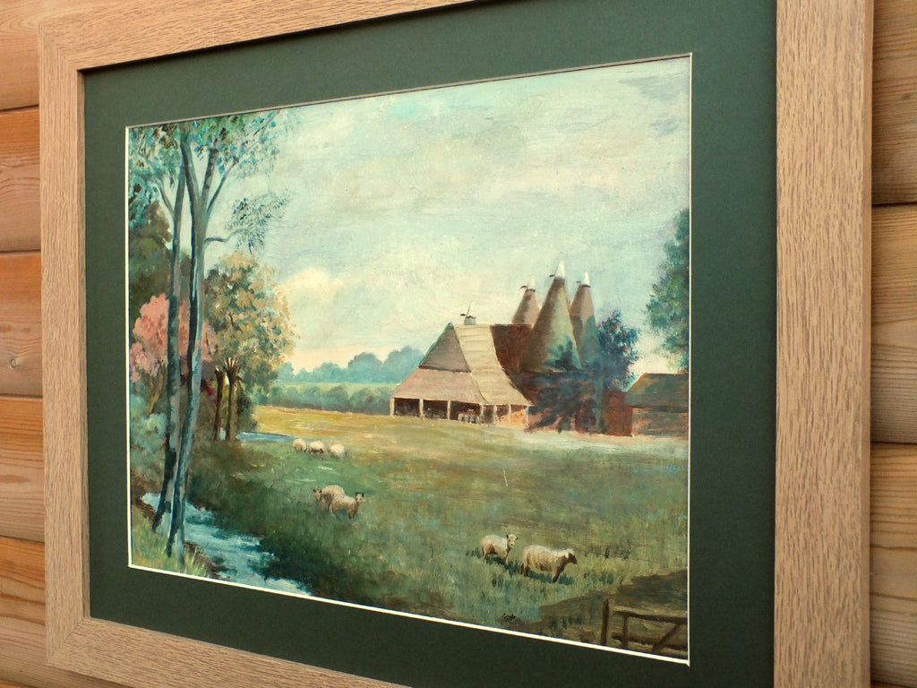 Kent Oasthouse Farming Scene Original Oil painting Framed, Mounted