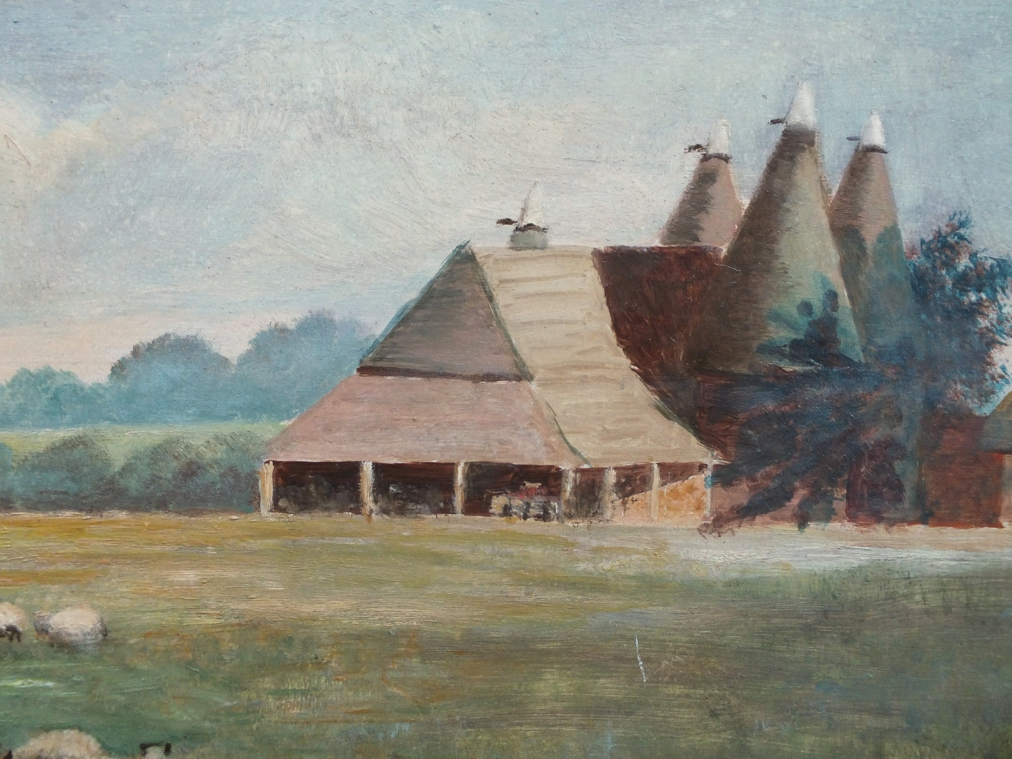 Kent Oasthouse Farming Scene Original Oil painting Framed, Mounted