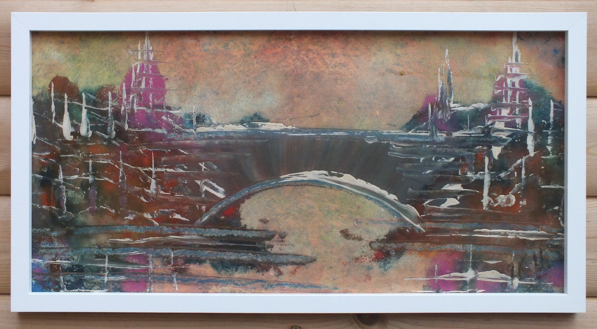 Notre Dame Bridge Paris Abstract Landscape Oil Painting Framed Original