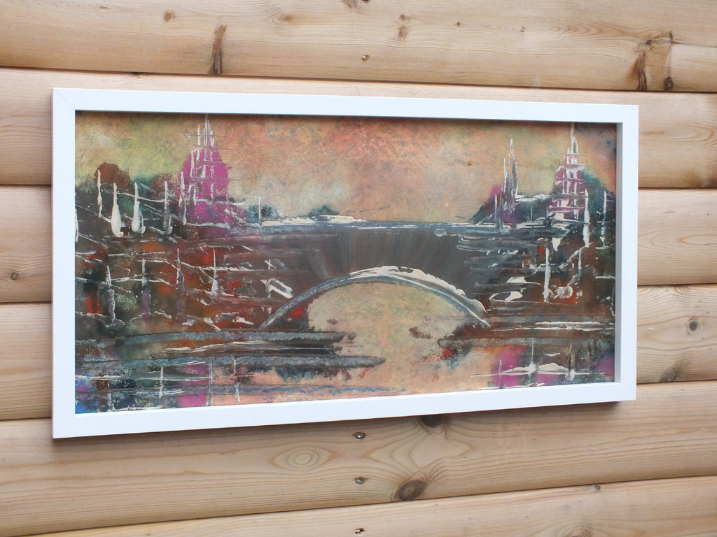 Notre Dame Bridge Paris Abstract Landscape Oil Painting Framed Original