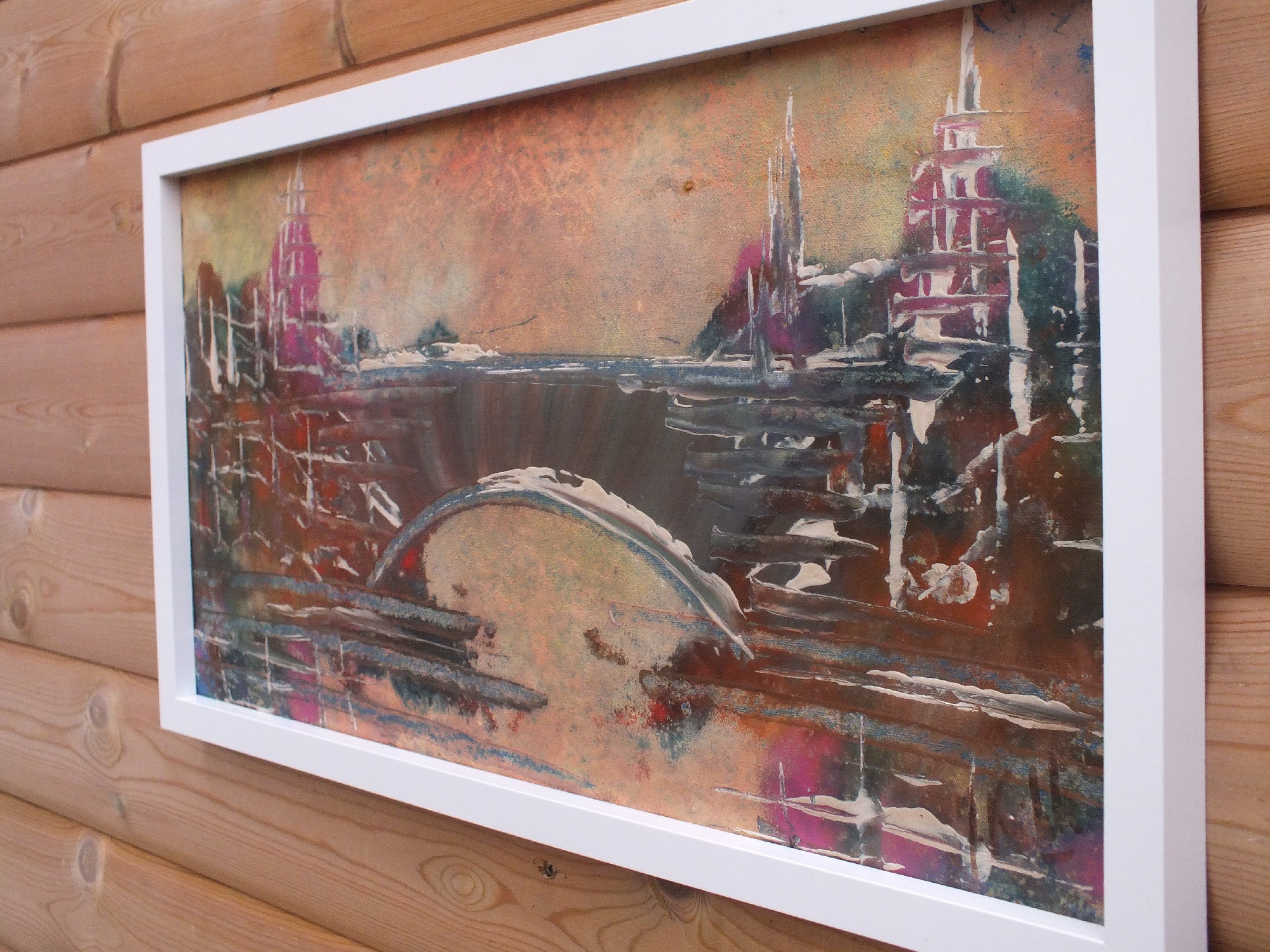 Notre Dame Bridge Paris Abstract Landscape Oil Painting Framed Original