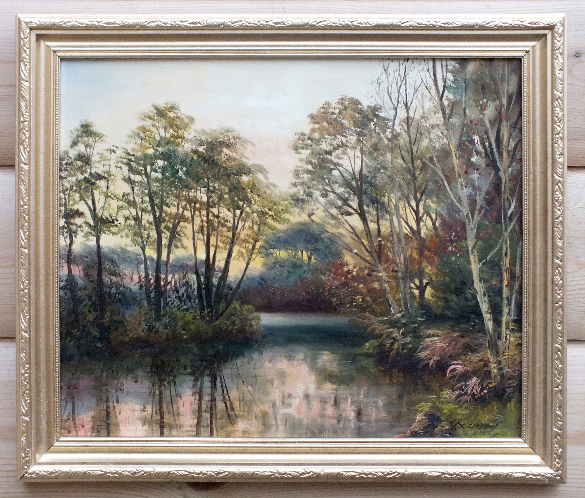 Tree Lined River, Landscape Oil Painting, Framed Original