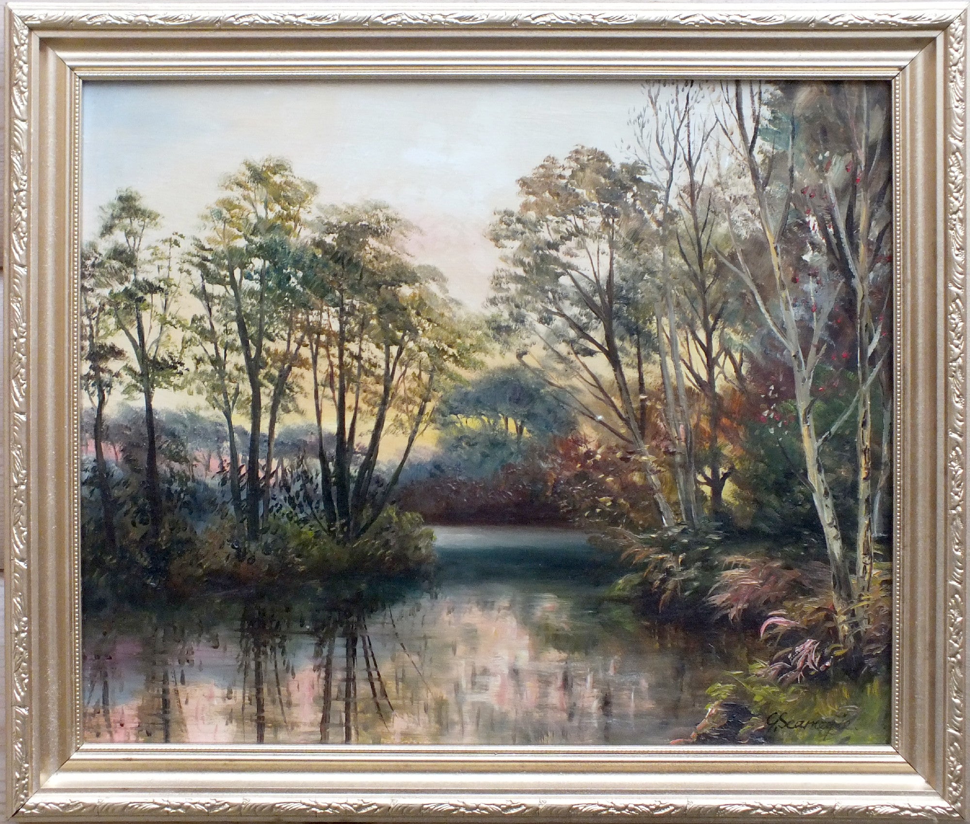 Tree Lined River, Landscape Oil Painting, Framed Original