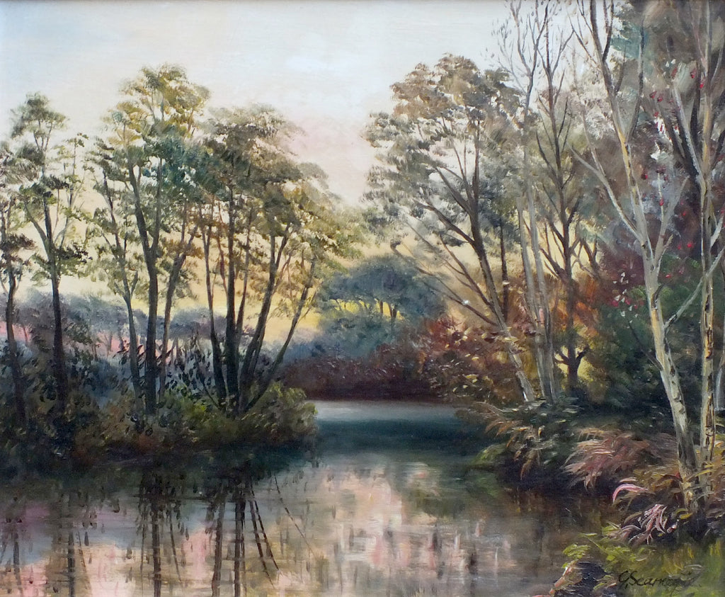 Tree Lined River, Landscape Oil Painting, Framed Original