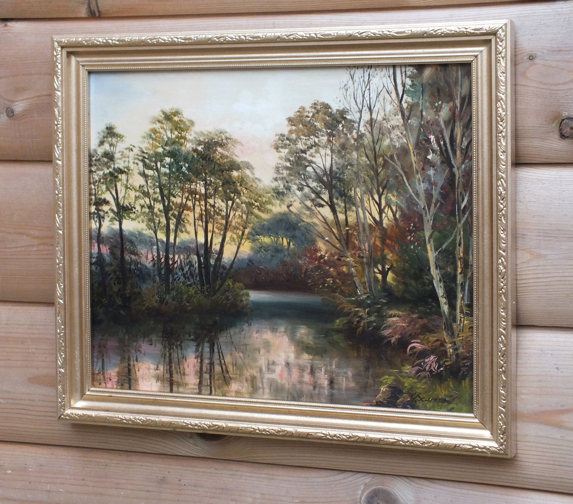 Tree Lined River, Landscape Oil Painting, Framed Original