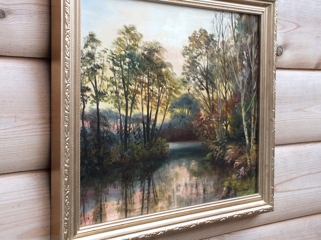 Tree Lined River, Landscape Oil Painting, Framed Original