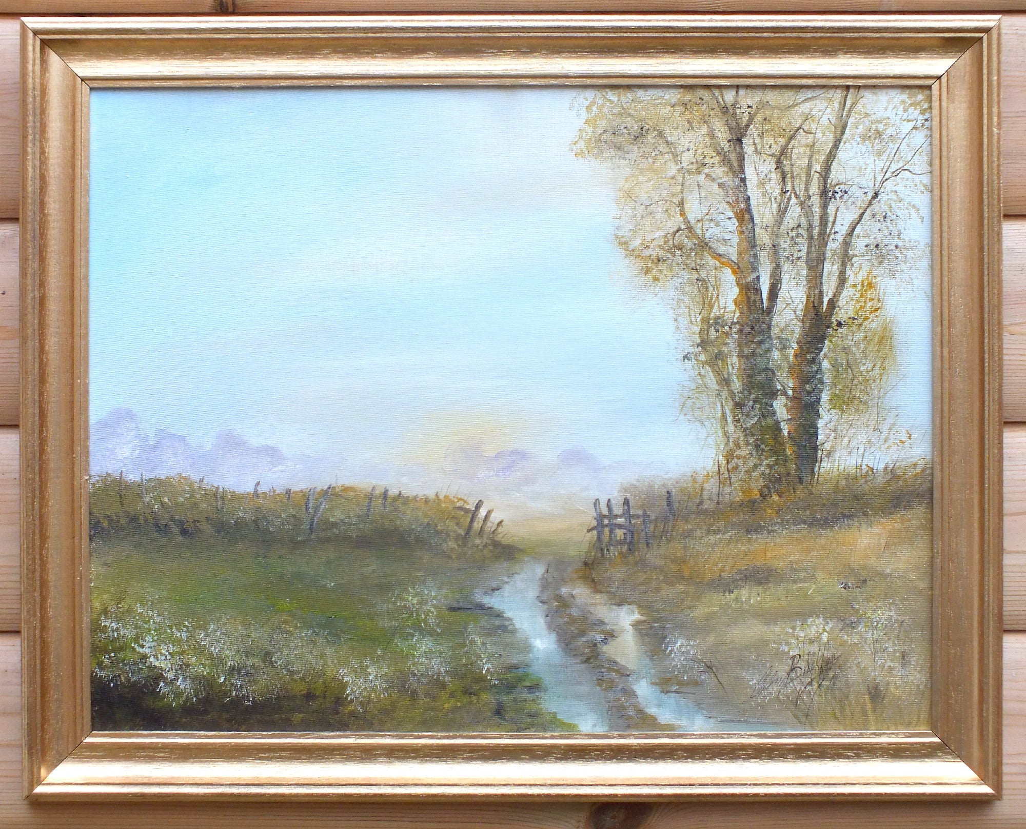 English Farming Landscape Oil Painting, Framed Signed Original