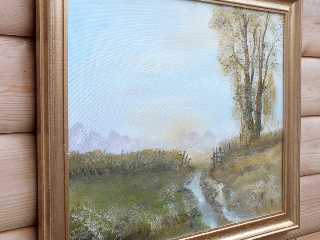 English Farming Landscape Oil Painting, Framed Signed Original