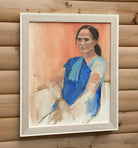 Woman in Blue Saree, Portrait Framed Oil Painting Penny Manners