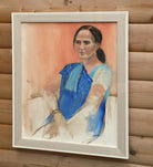 Woman in Blue Saree, Portrait Framed Oil Painting Penny Manners