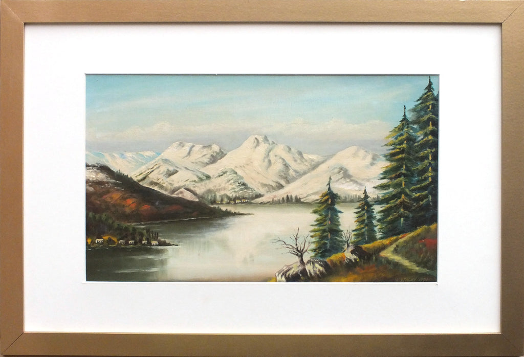 Winter Lake and Pines, Wilfred Stacey Signed Framed Original Oil Painting