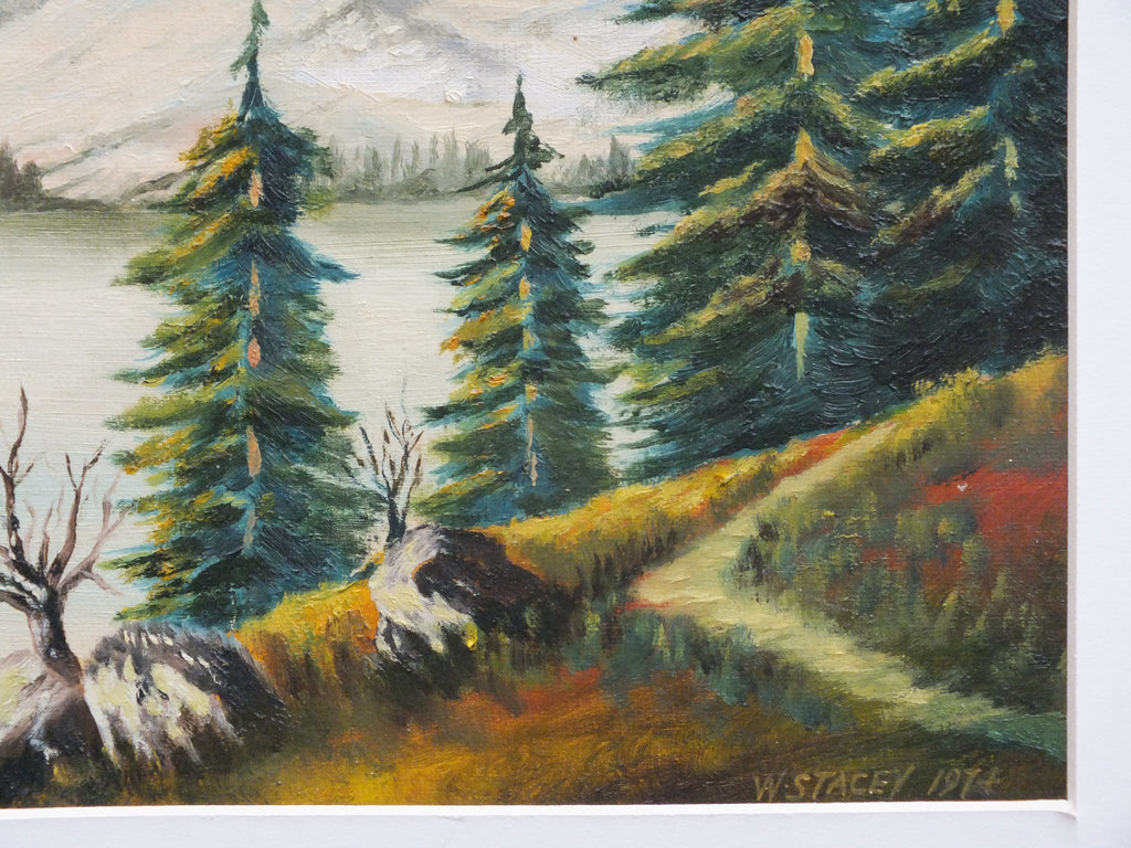 Winter Lake and Pines, Wilfred Stacey Signed Framed Original Oil Painting