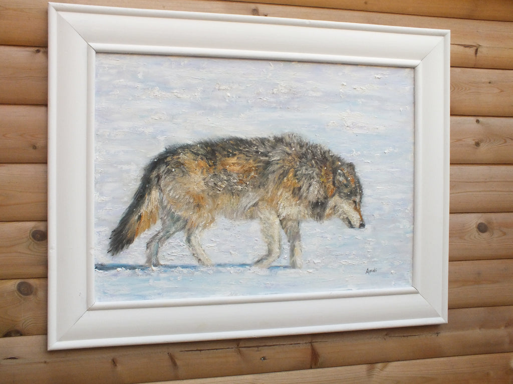 Wolf Original Framed Wildlife Painting by Andi Lucas