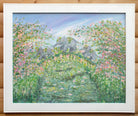 Elephants Painting Bridge over Lily pond landscape Fantasy Glitter