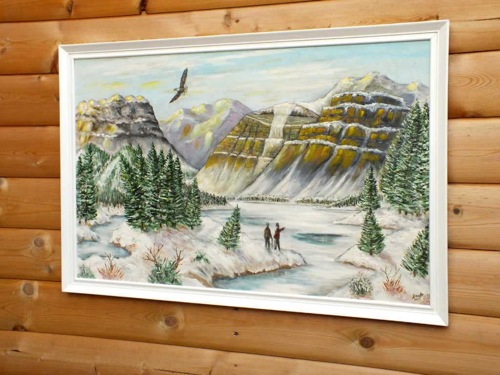 American Winter Mountain Landscape Oil Painting Signed Framed Original